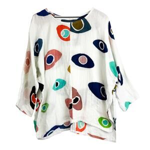 NWT Shannon Passero Roma Top Eye Print Gauze Oversized White - S/M